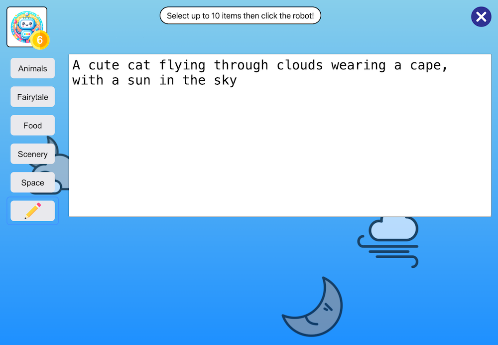 Typing a prompt to generate an AI Colouring image