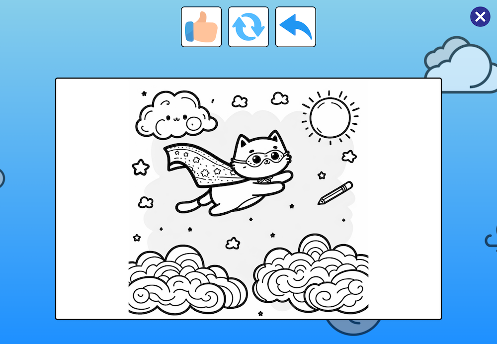 Cute flying cat flying in the clouds